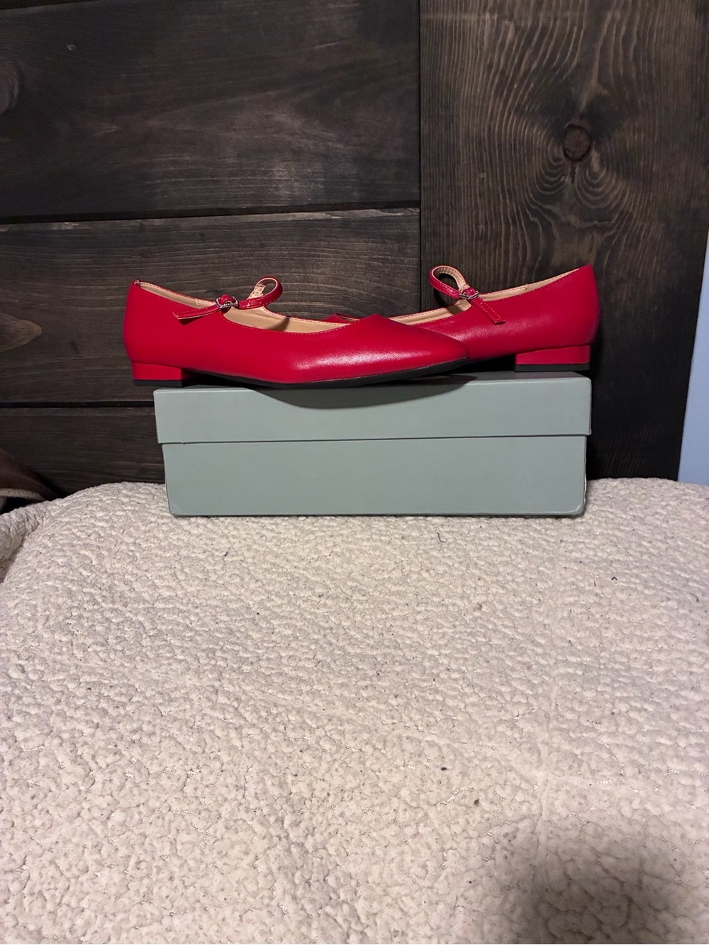 Women’s Red Mary Jane Ballet Flats with Bow Strap